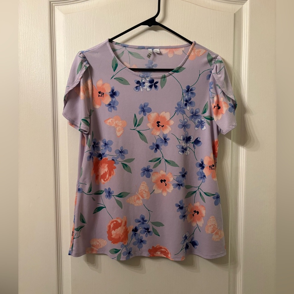 Floral Print Women's Top - Purple and Peach
